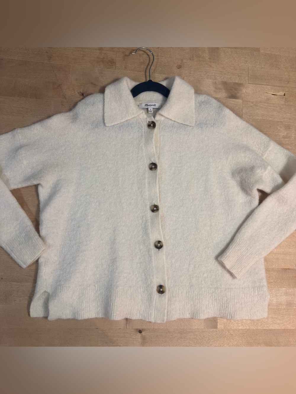 Madewell Cream Button-Up Collared Knit wool/alpaca Cardigan